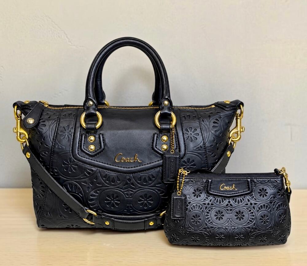 Coach F21929 Ashley Lace Leather Satchel & F48807 Ashley Wristlet Set